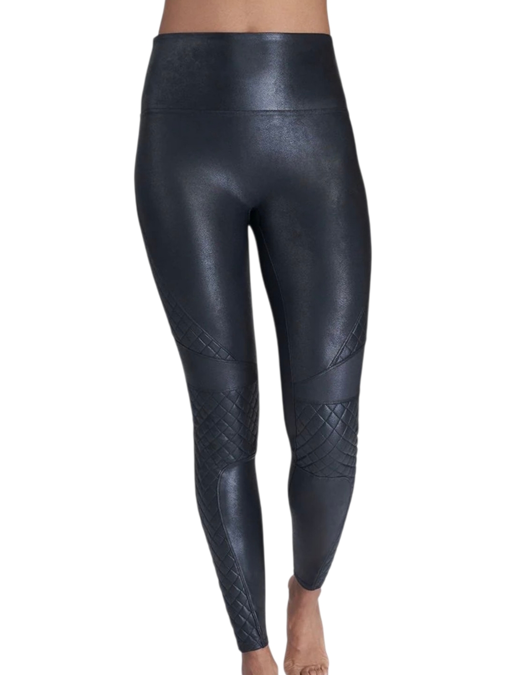 SPANX Quilted Faux Leather Leggings - Black Sz L - Picture 2 of 12